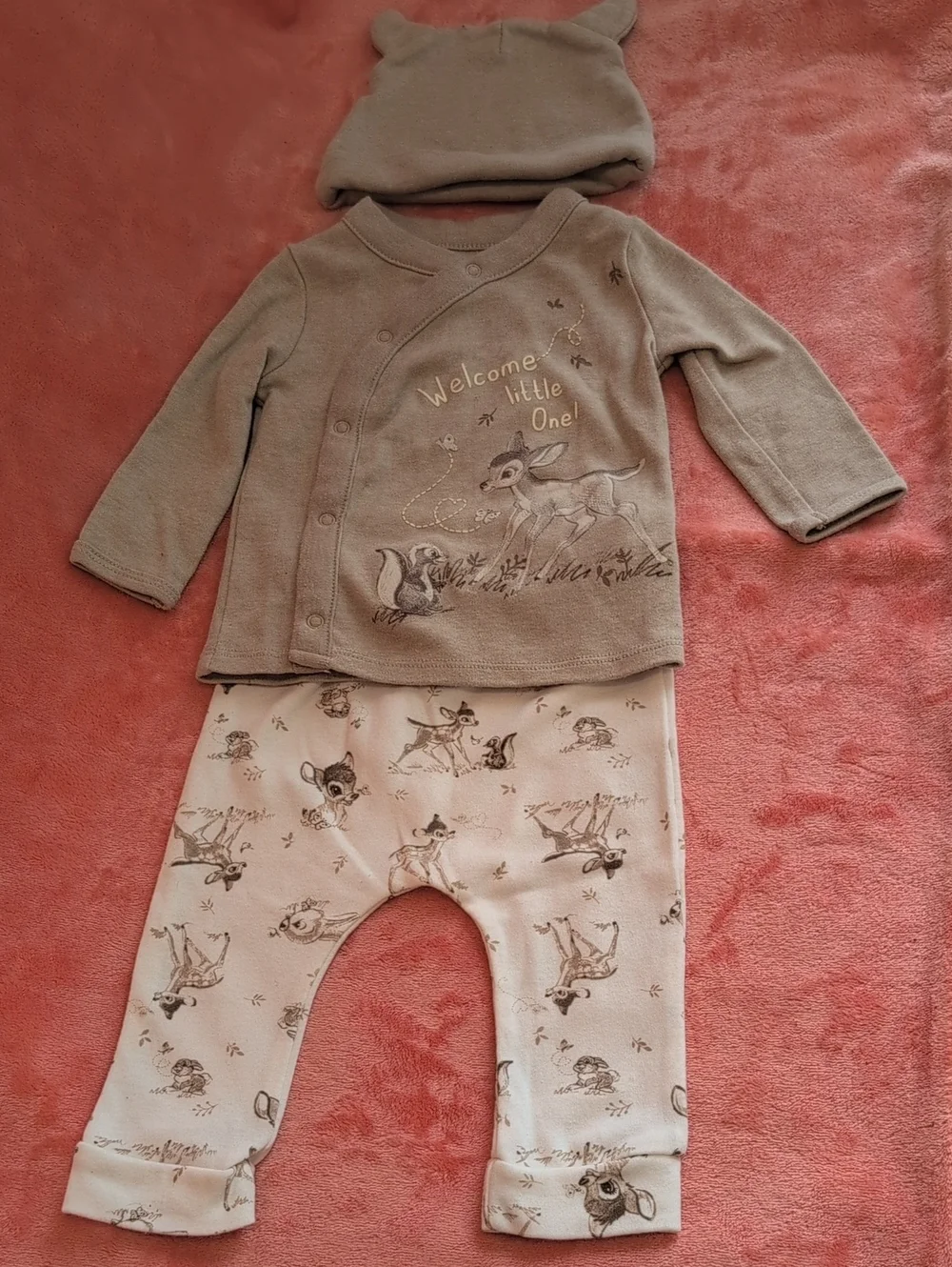 Disney Bambi 3/6m Matching Set With Beanie And Bib